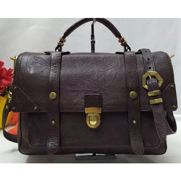 orYANY Handbags - orYANY Brown Leather Pushlock Briefcase Messenger Crossbody Bag